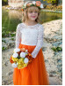 Ivory Lace Burnt Orange Tulle Fall Flower Girl Dress